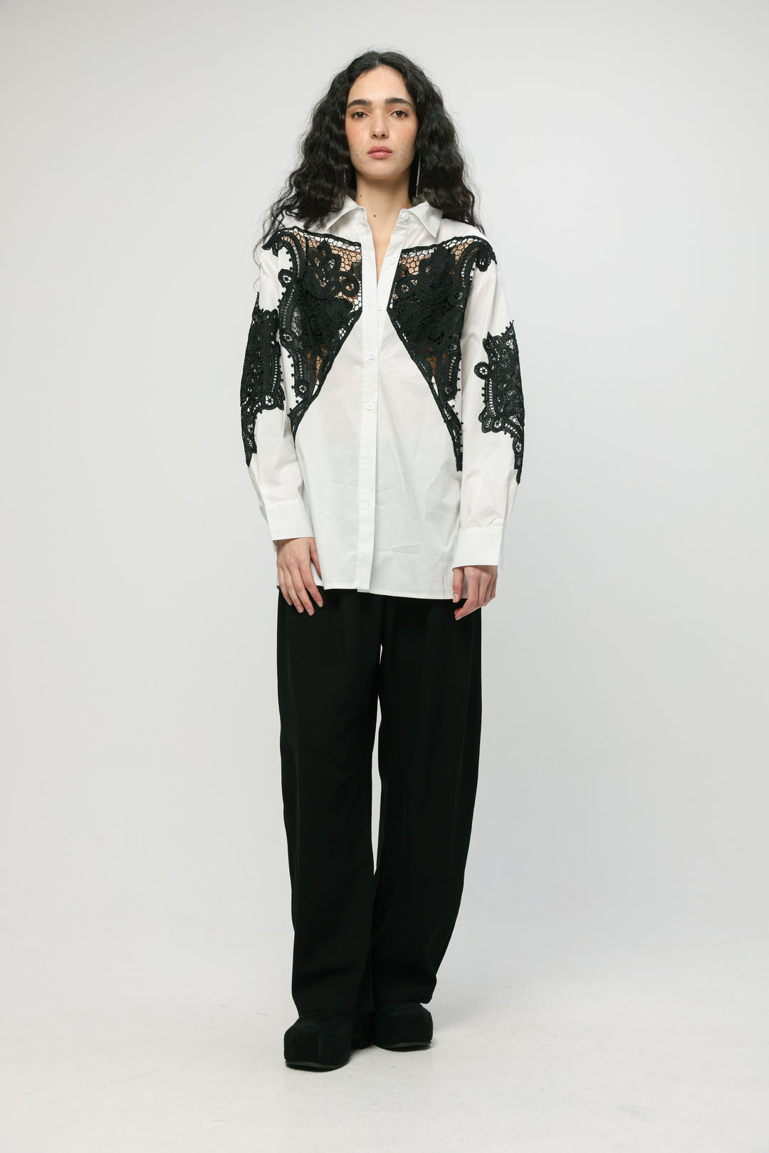 Lace Panel White/Black Shirt