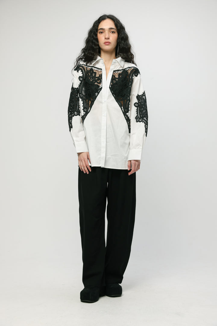Lace Panel White/Black Shirt