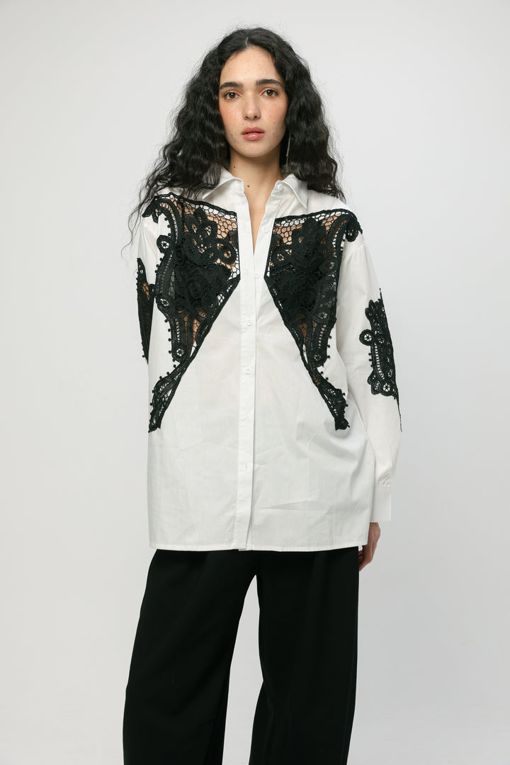 Lace Panel White/Black Shirt