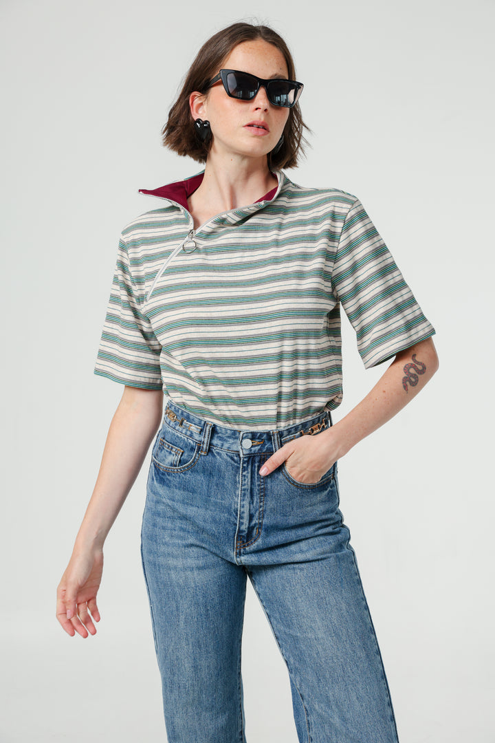 Asa Green Striped Polo