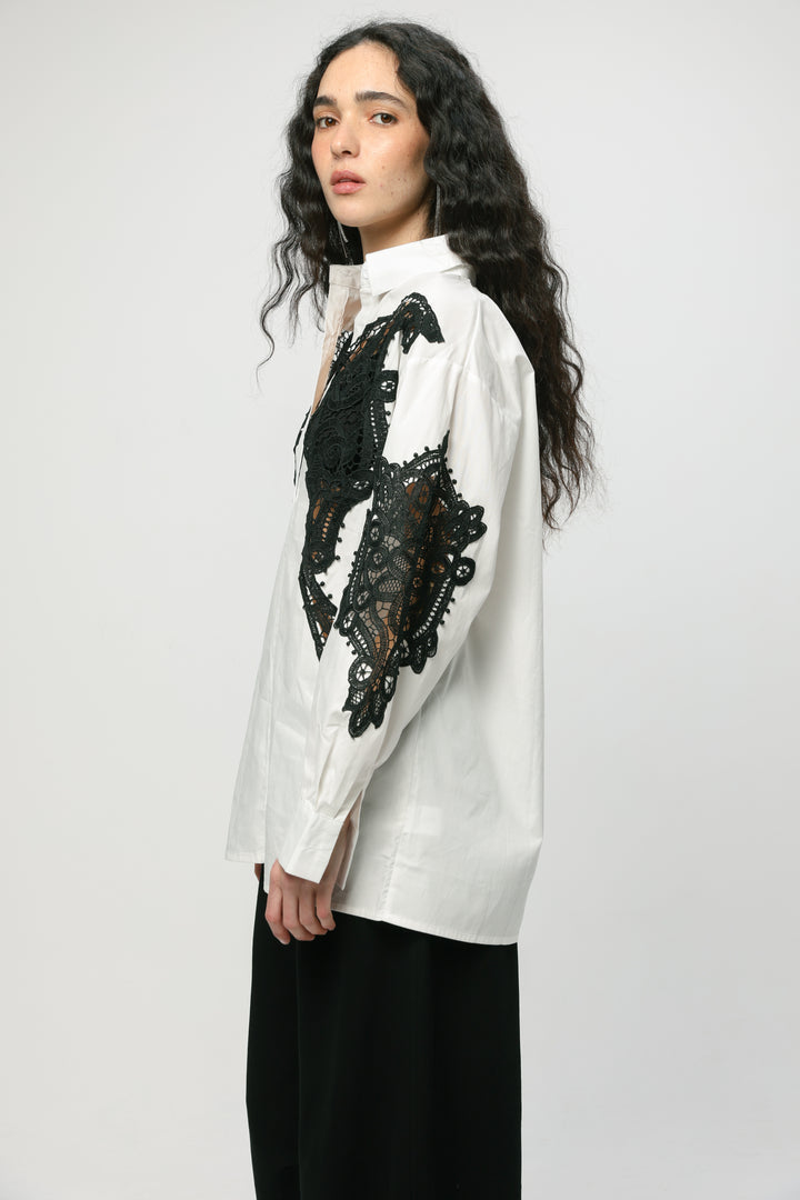 Lace Panel White/Black Shirt