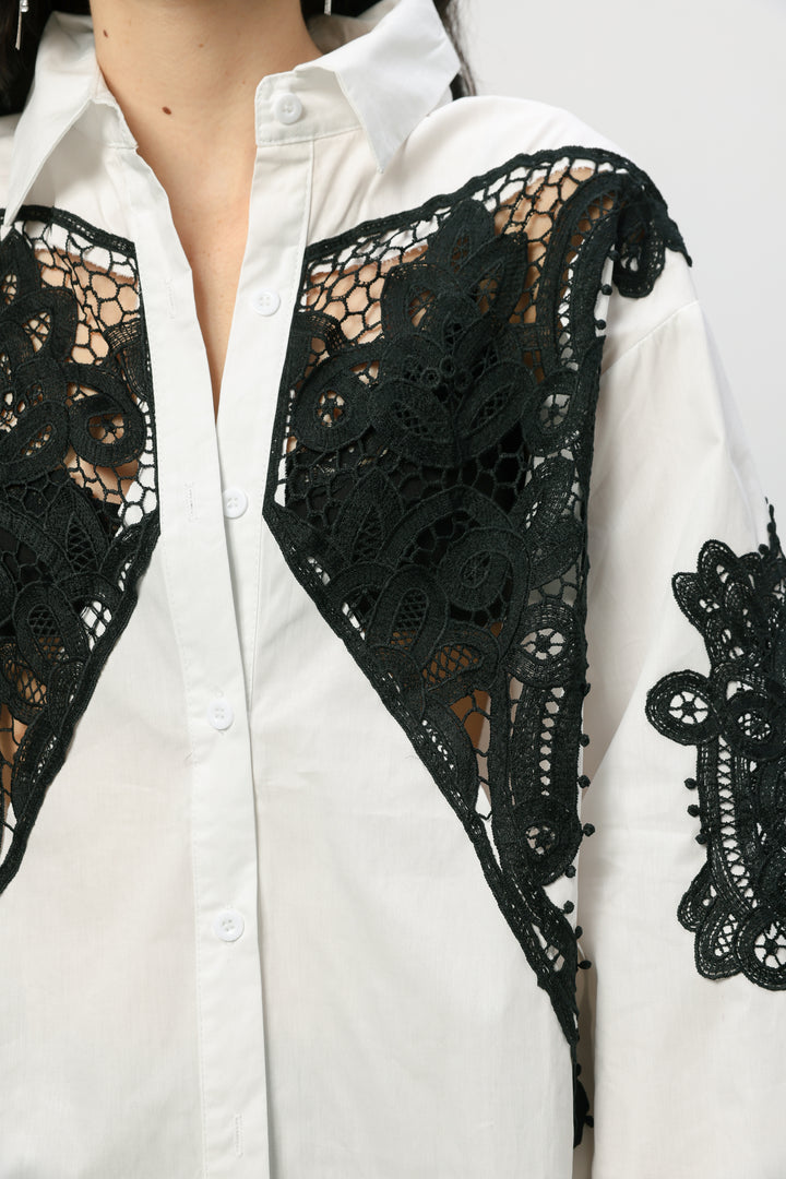 Lace Panel White/Black Shirt