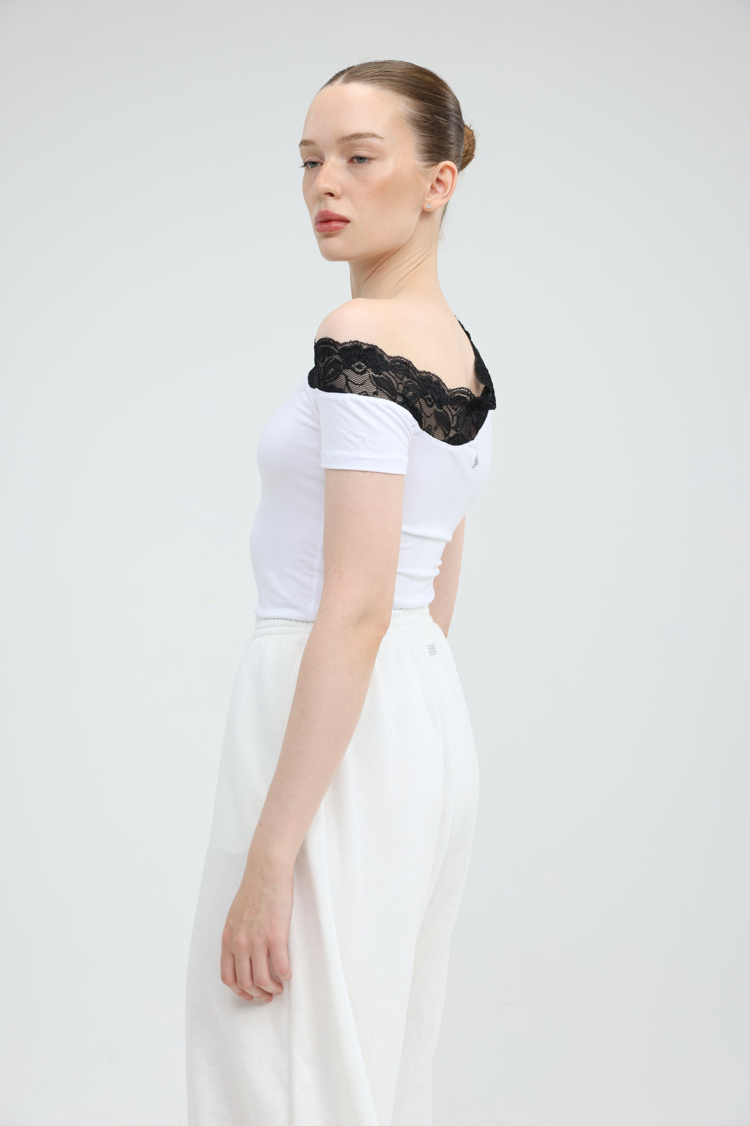 Luna Lace White One Shoulder T-Shirt