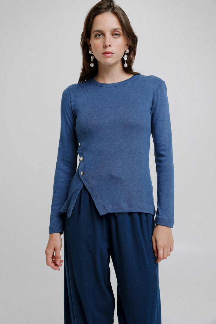 Snap Blue Knitted Top