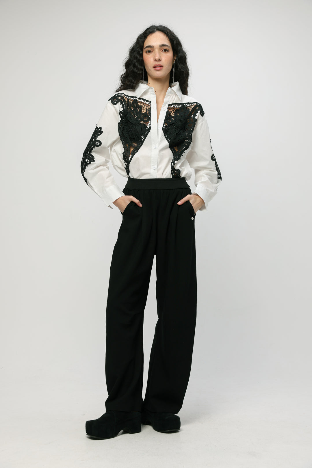 Lace Panel White/Black Shirt