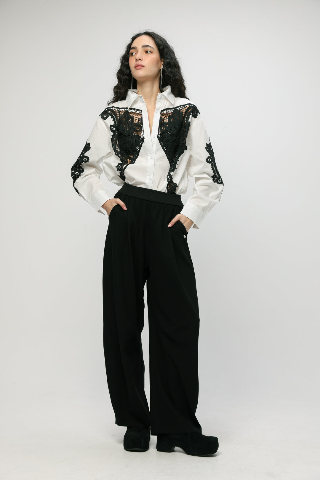 Lace Panel White/Black Shirt