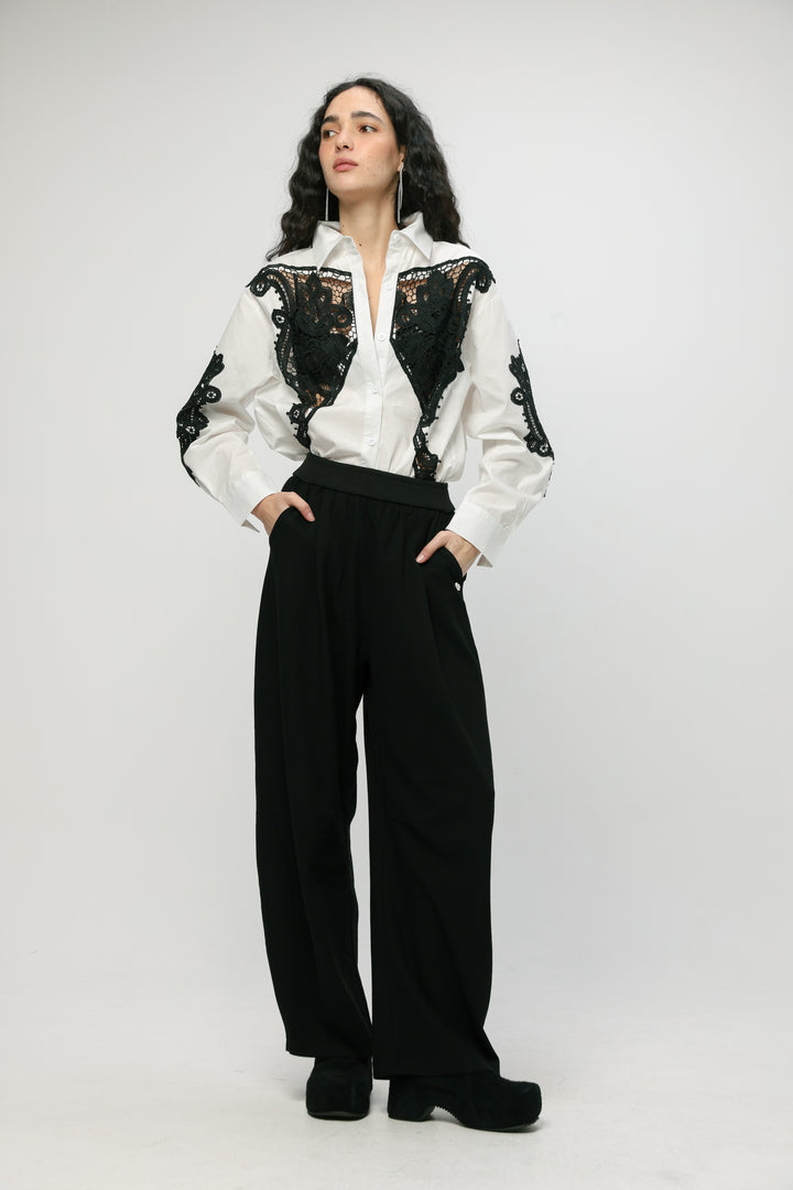 Lace Panel White/Black Shirt
