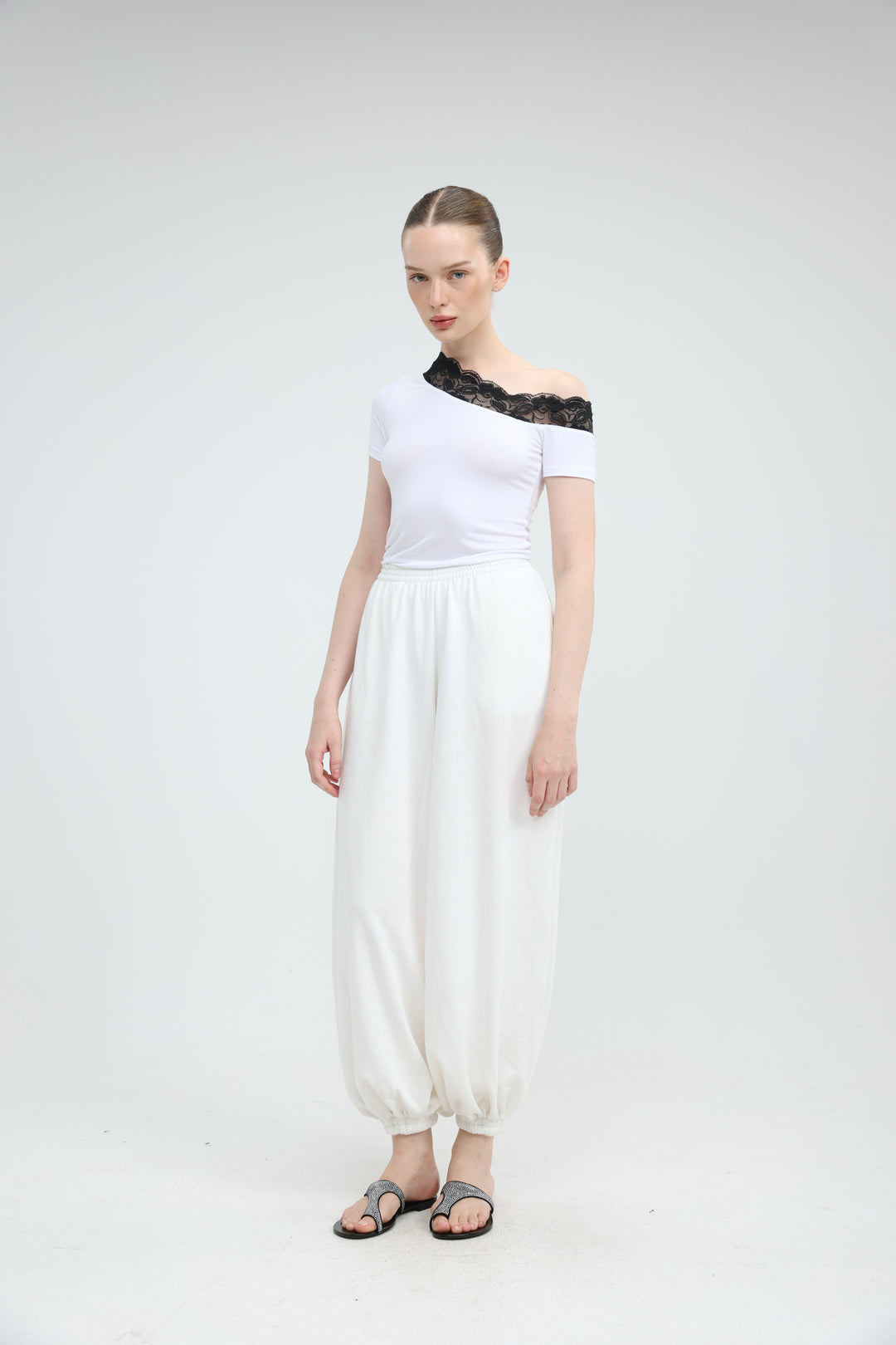 Luna Lace White One Shoulder T-Shirt