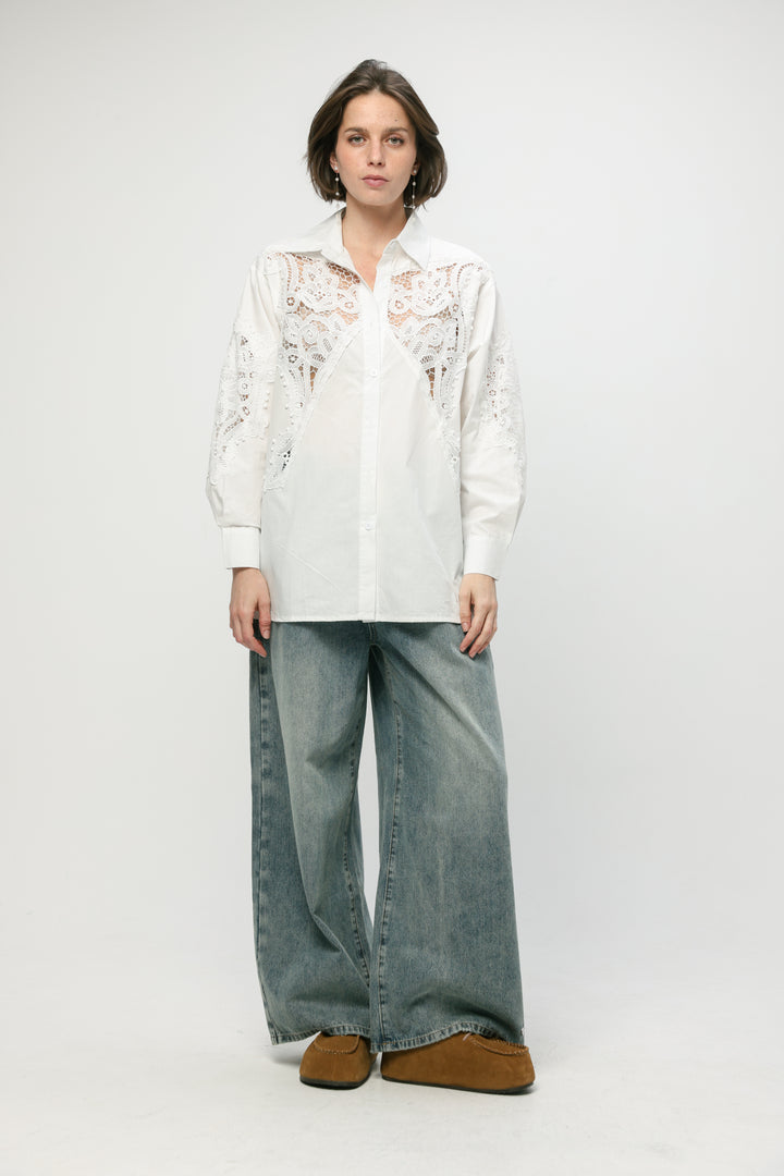 Lace Panel White Shirt