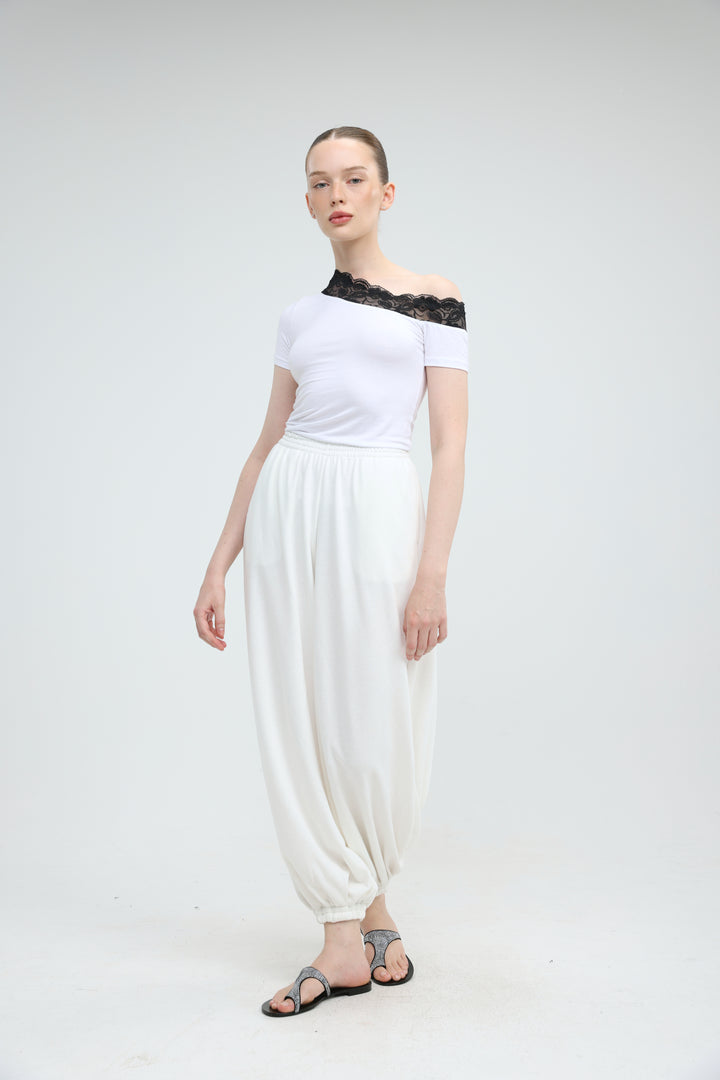 Luna Lace White One Shoulder T-Shirt