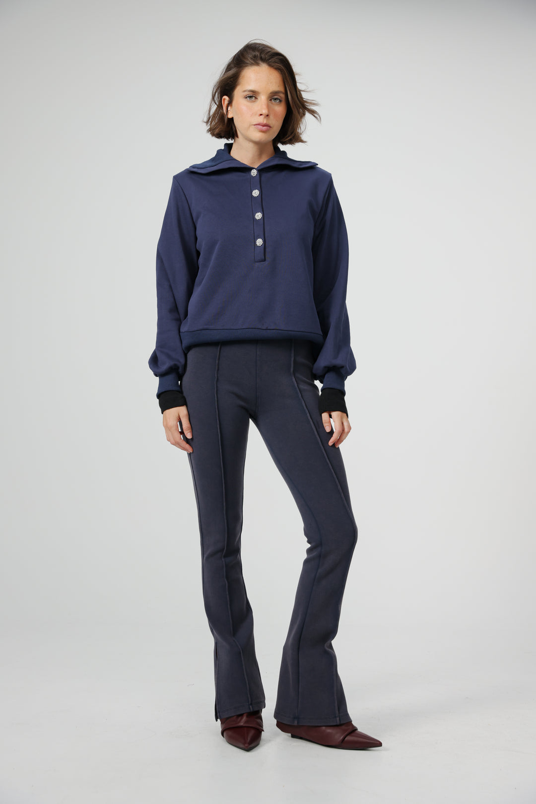 Flared Navy Split Leggings