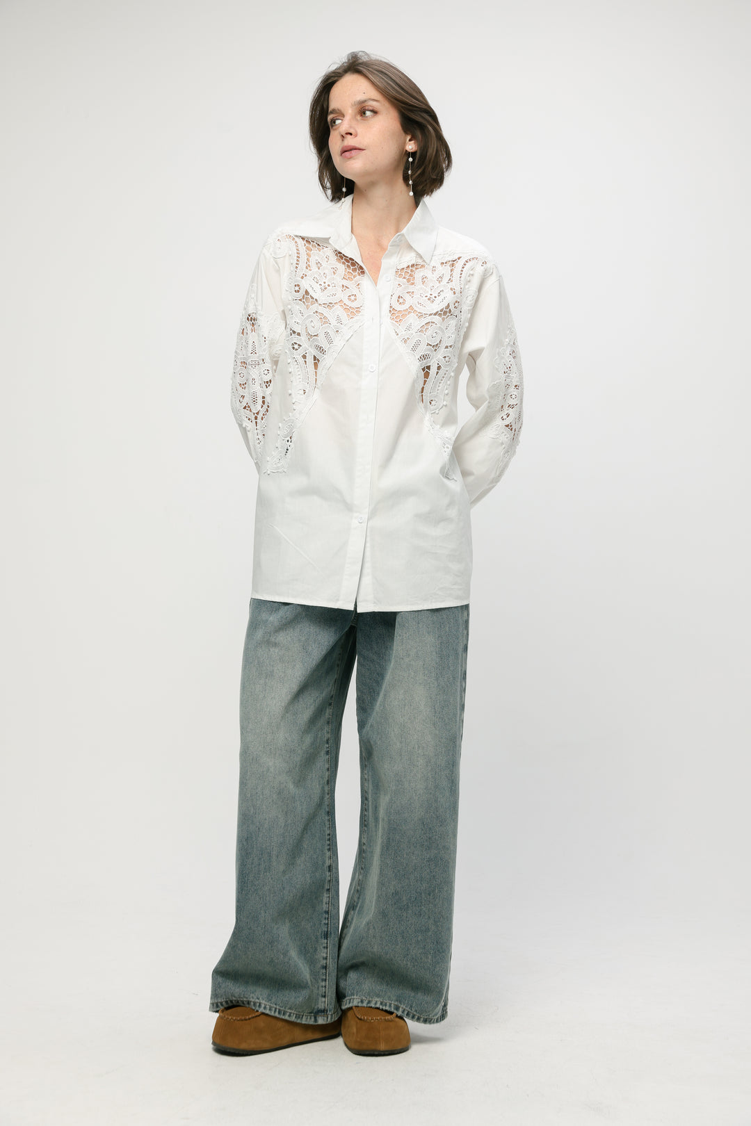 Lace Panel White Shirt