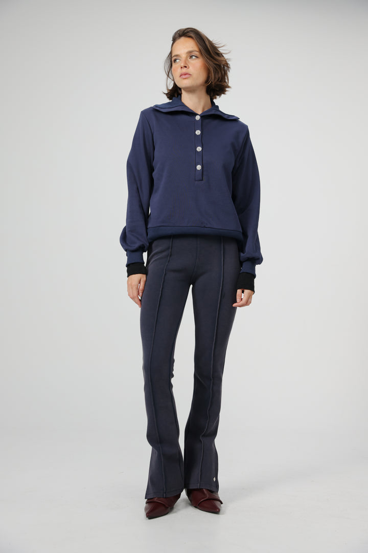 Flared Navy Split Leggings