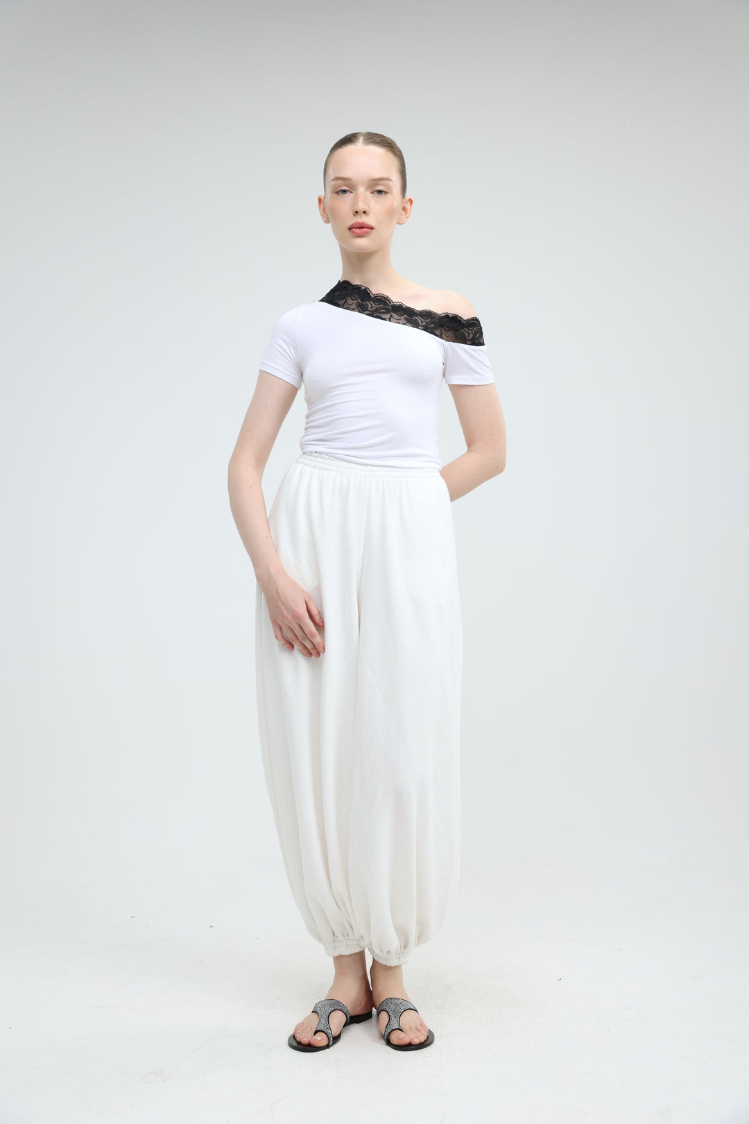 Luna Lace White One Shoulder T-Shirt