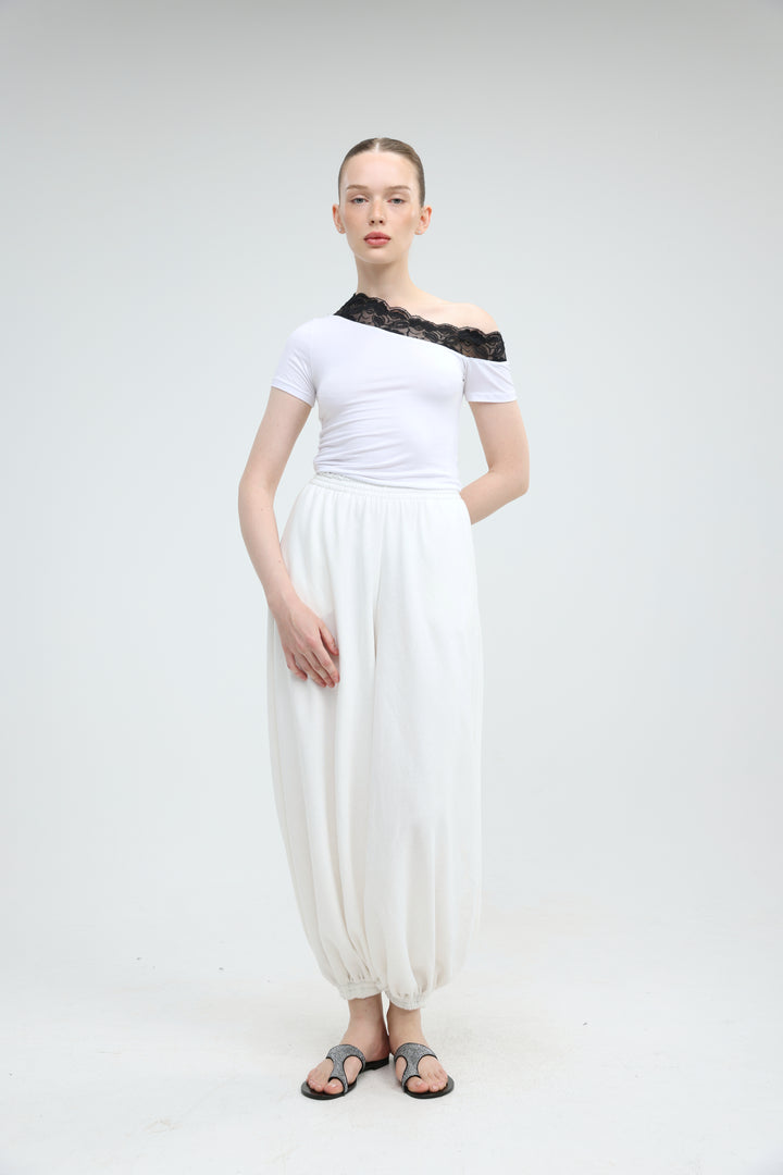 Luna Lace White One Shoulder T-Shirt