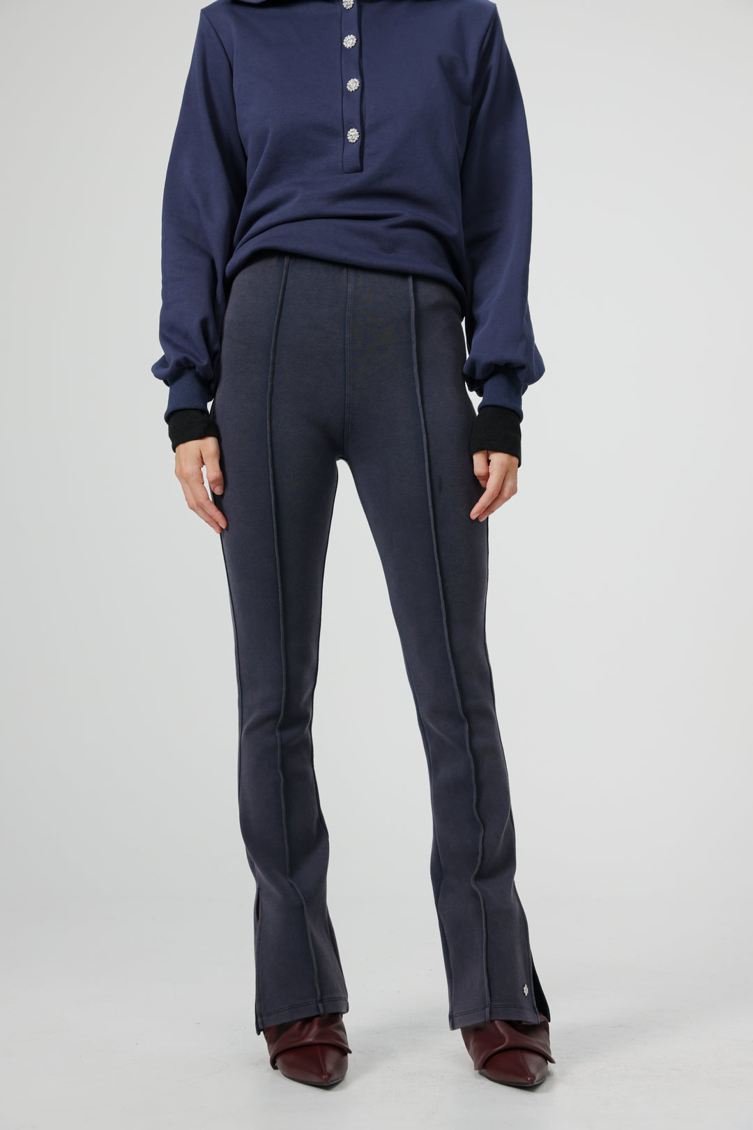 Flared Navy Split Leggings