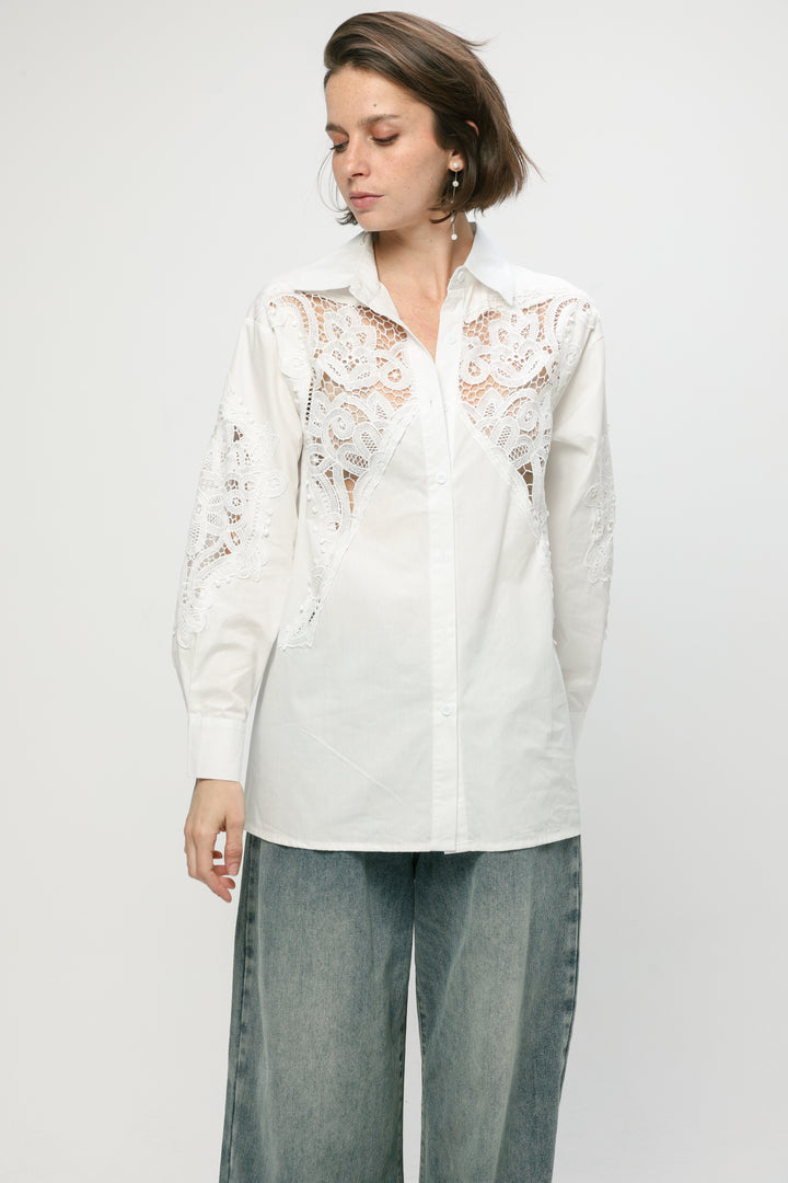 Lace Panel White Shirt