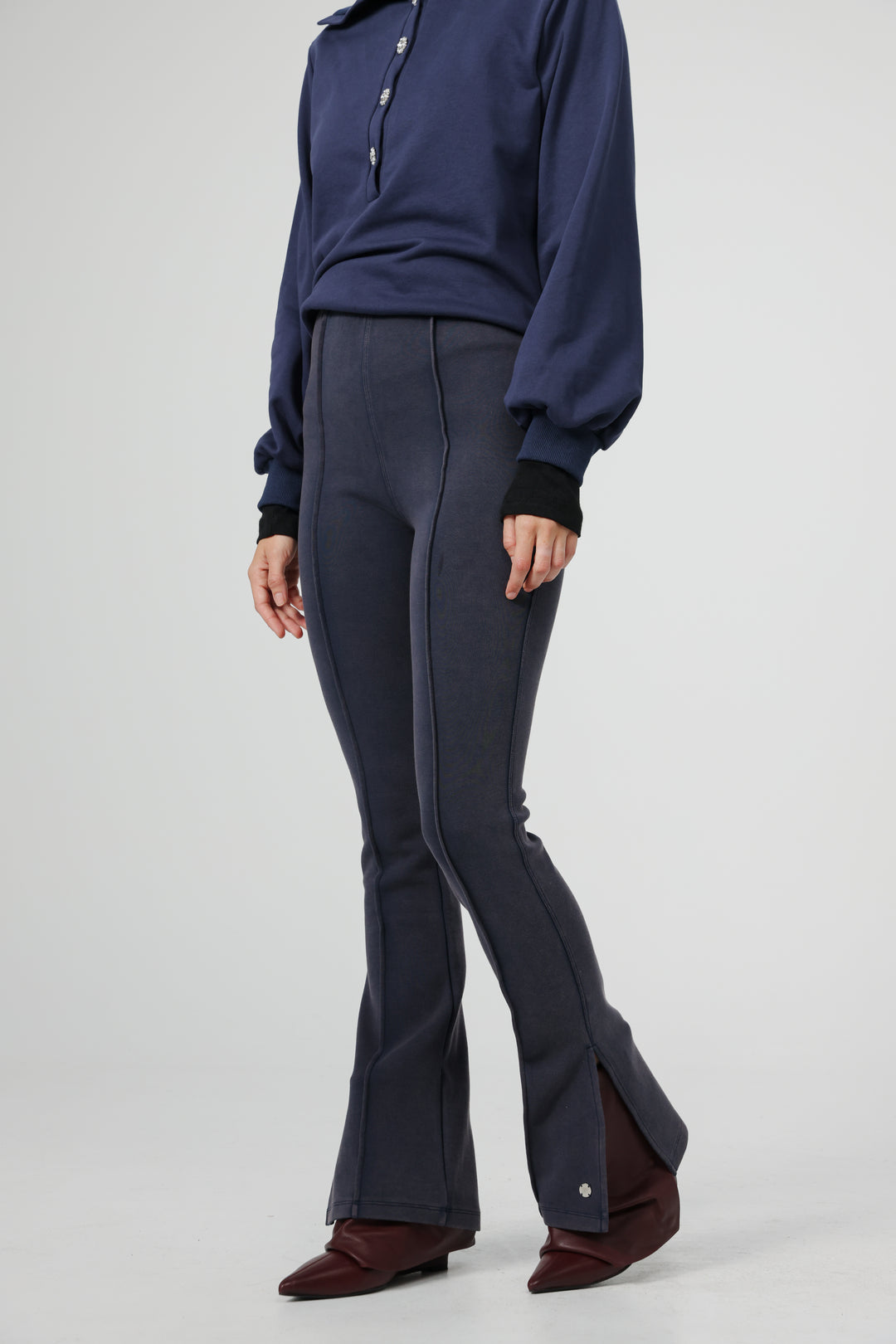 Flared Navy Split Leggings