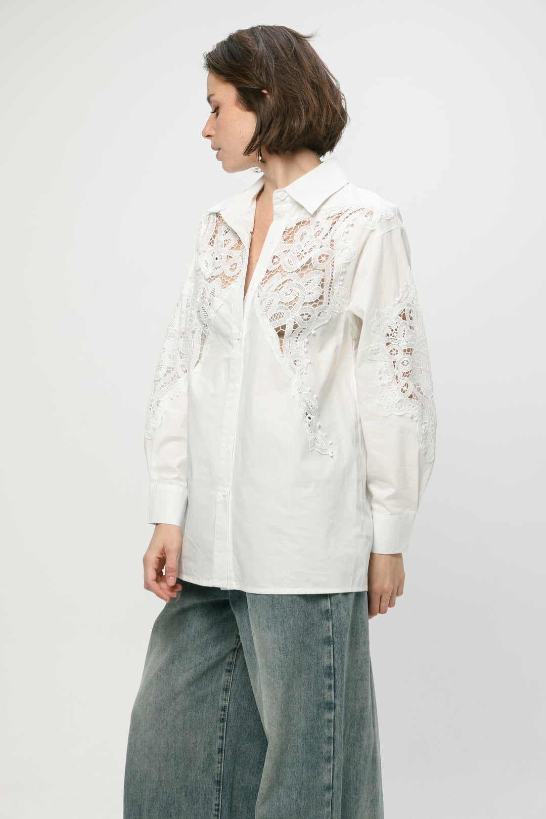 Lace Panel White Shirt