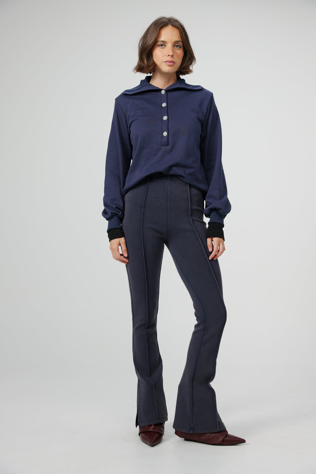 Flared Navy Split Leggings