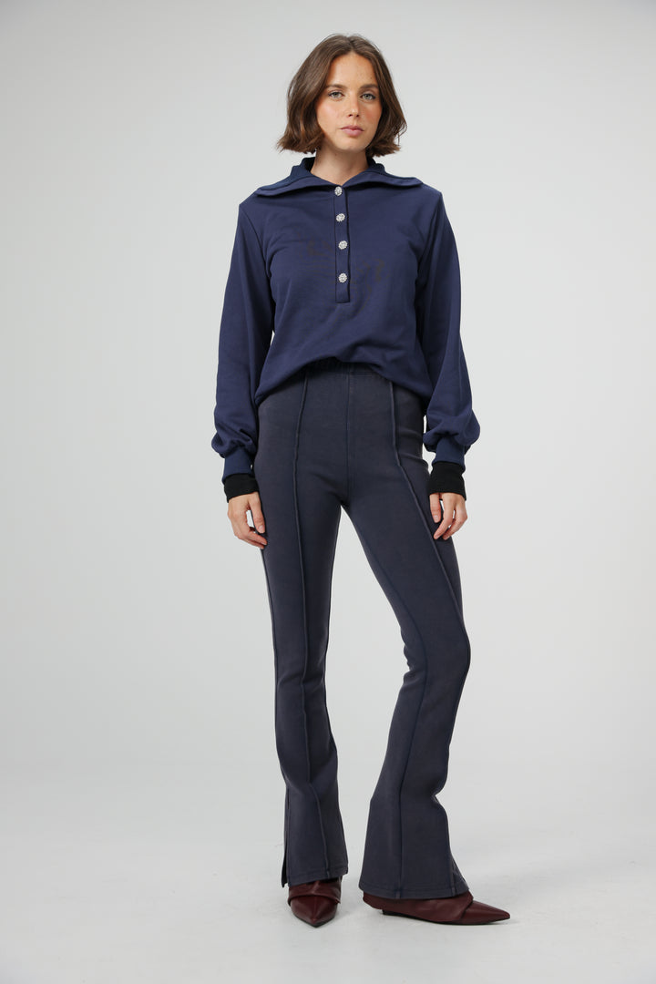 Flared Navy Split Leggings