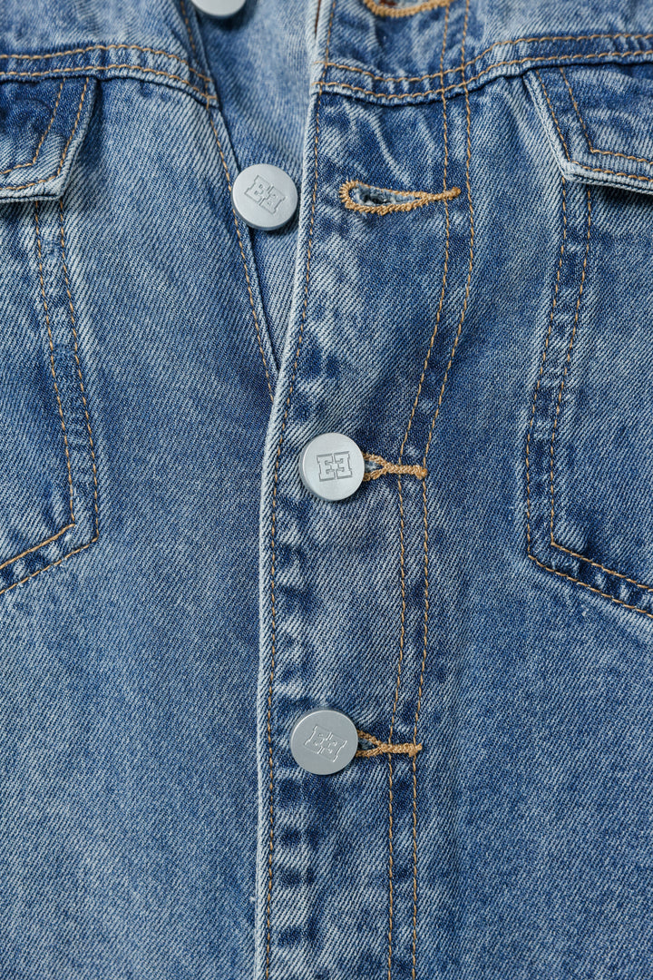 אוברול ג'ינס קצר עם כפתורים Herzel Blue Denim Jumpsuit