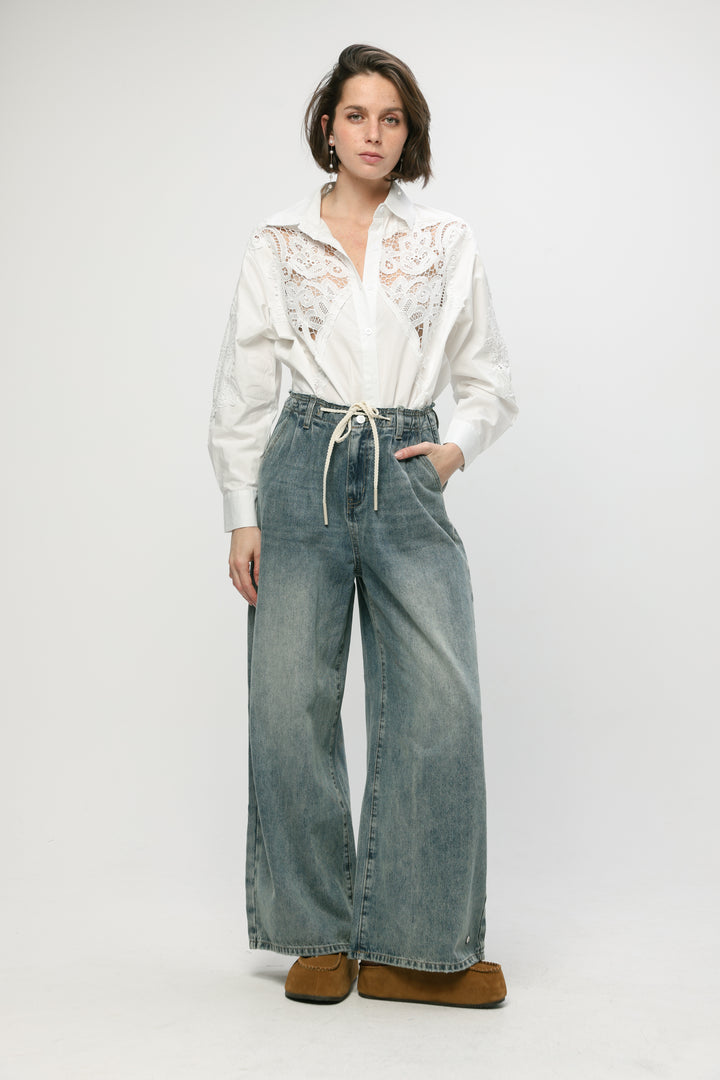 Lace Panel White Shirt