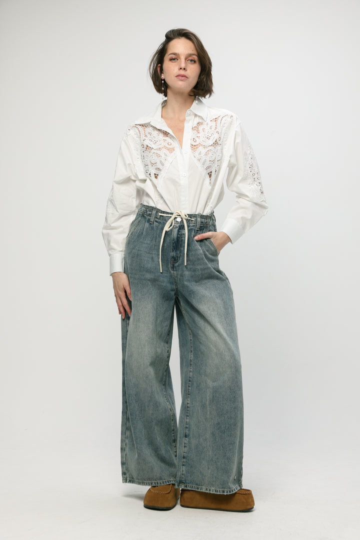 Lace Panel White Shirt