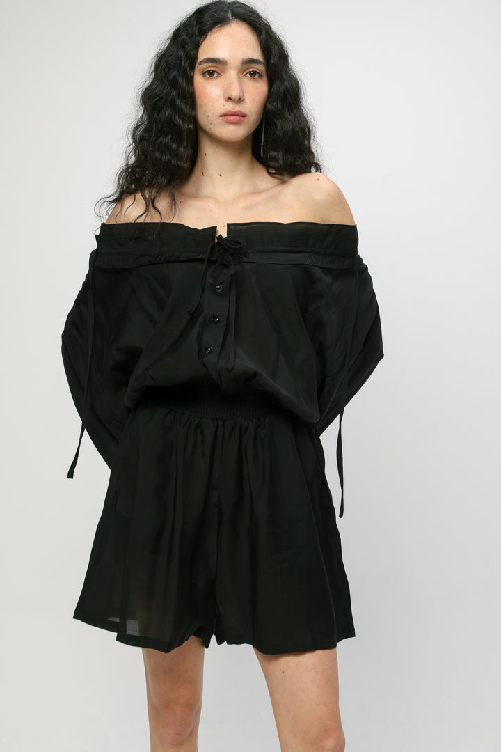 Black Off-Shoulder Buttoned Jumpsuit