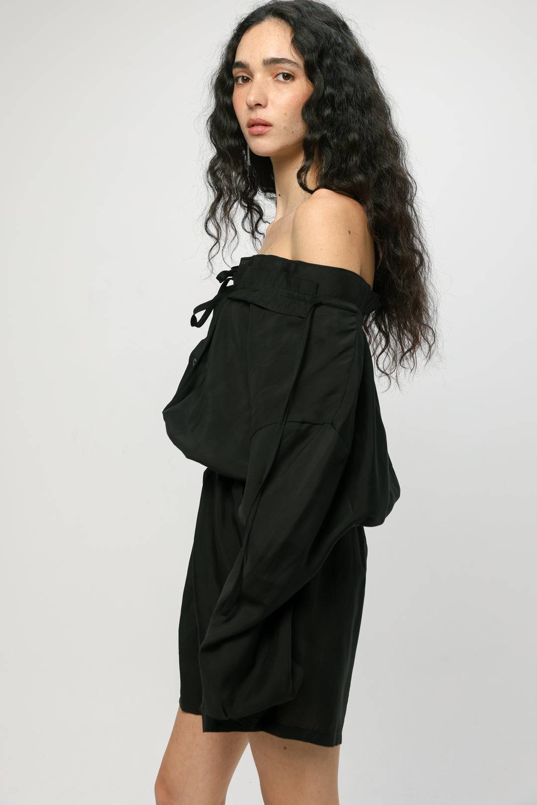 Black Off-Shoulder Buttoned Jumpsuit