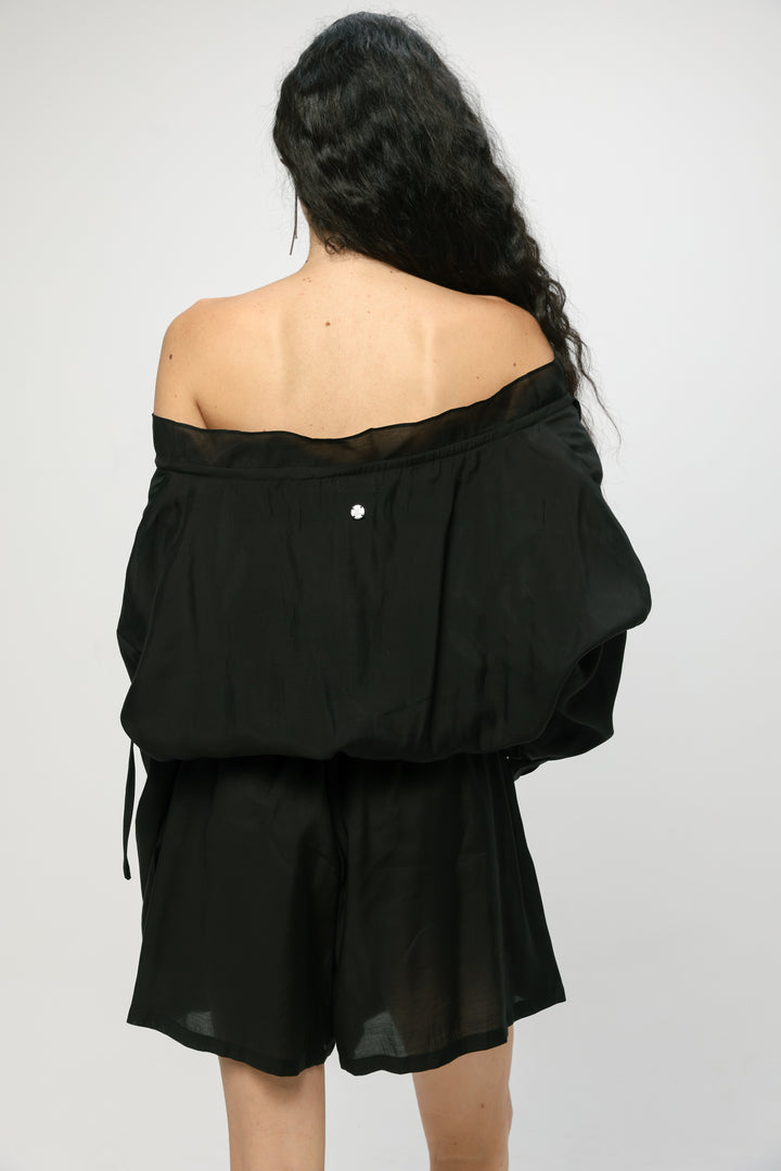 Black Off-Shoulder Buttoned Jumpsuit