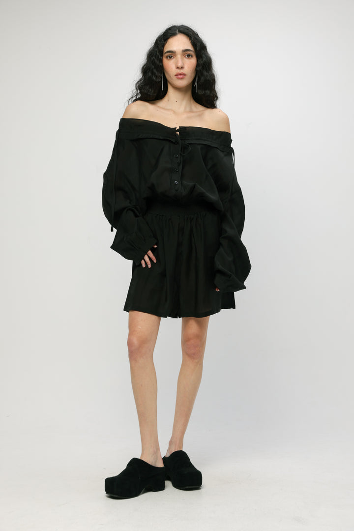 Black Off-Shoulder Buttoned Jumpsuit