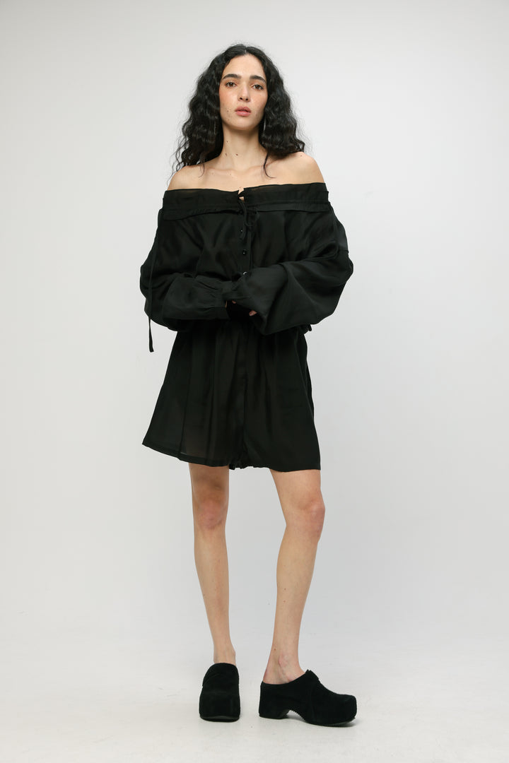 Black Off-Shoulder Buttoned Jumpsuit