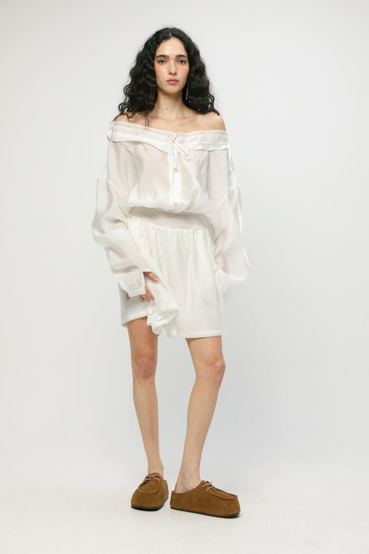 Cream Off-Shoulder Buttoned Jumpsuit