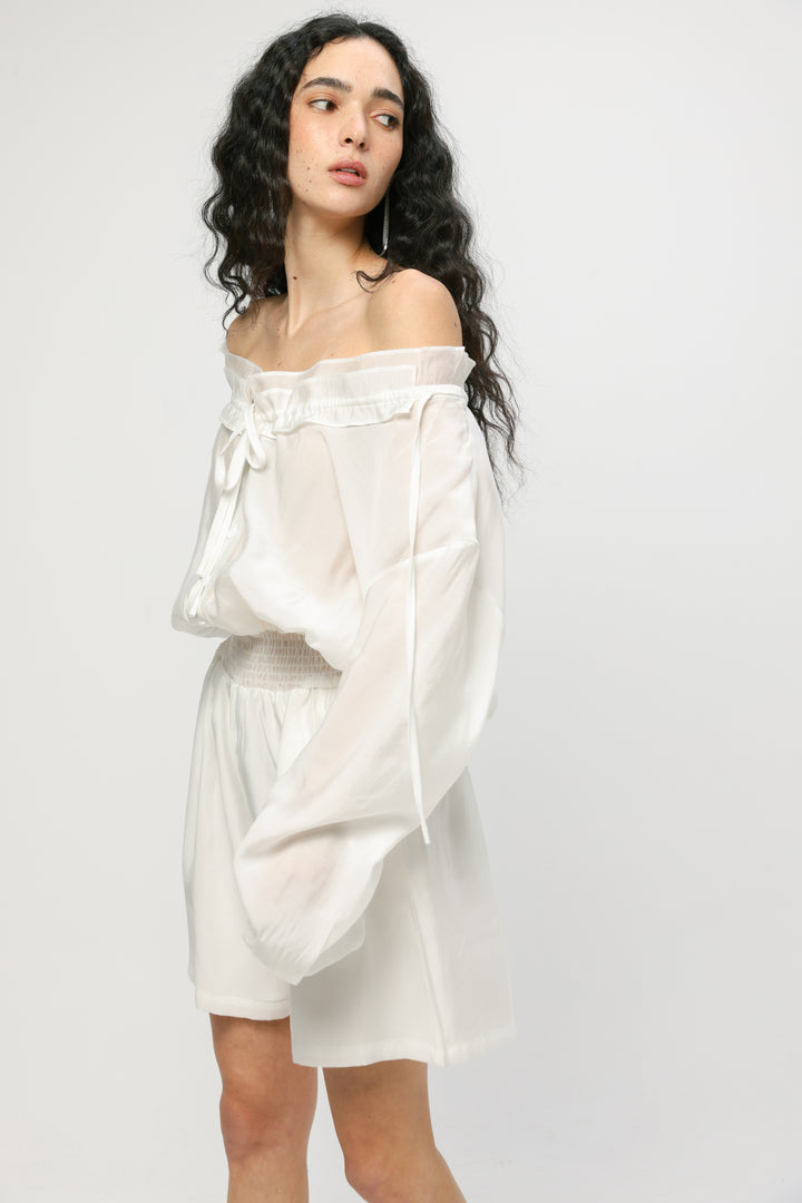 Cream Off-Shoulder Buttoned Jumpsuit