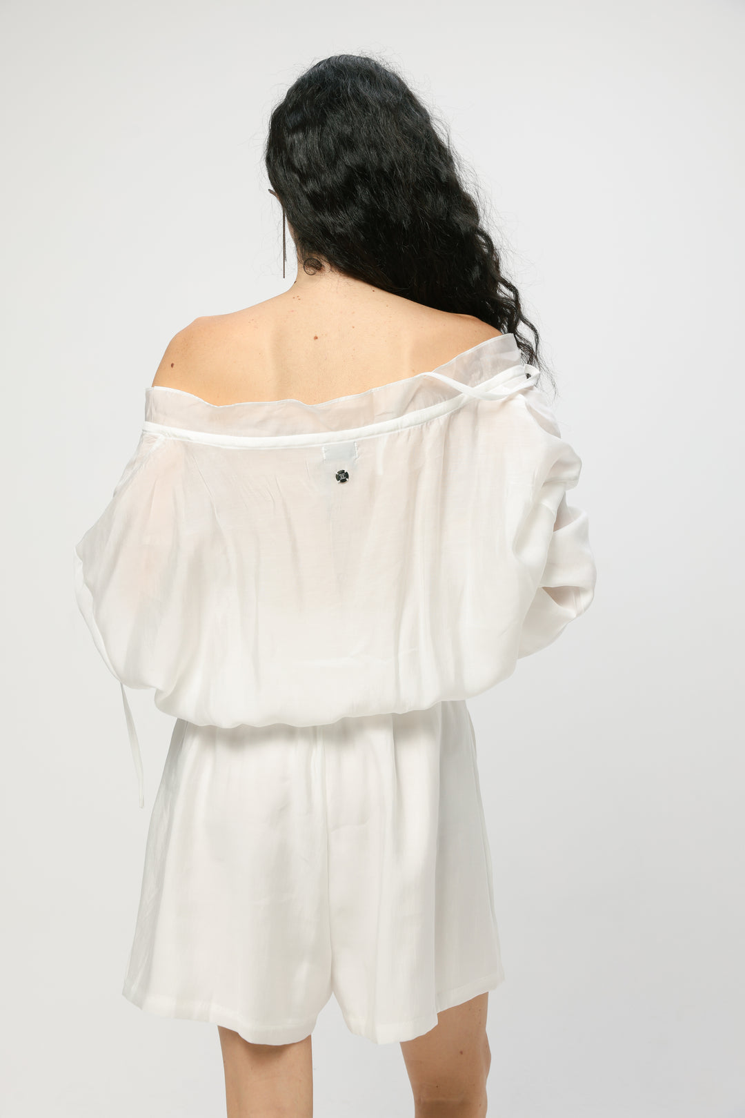 Cream Off-Shoulder Buttoned Jumpsuit