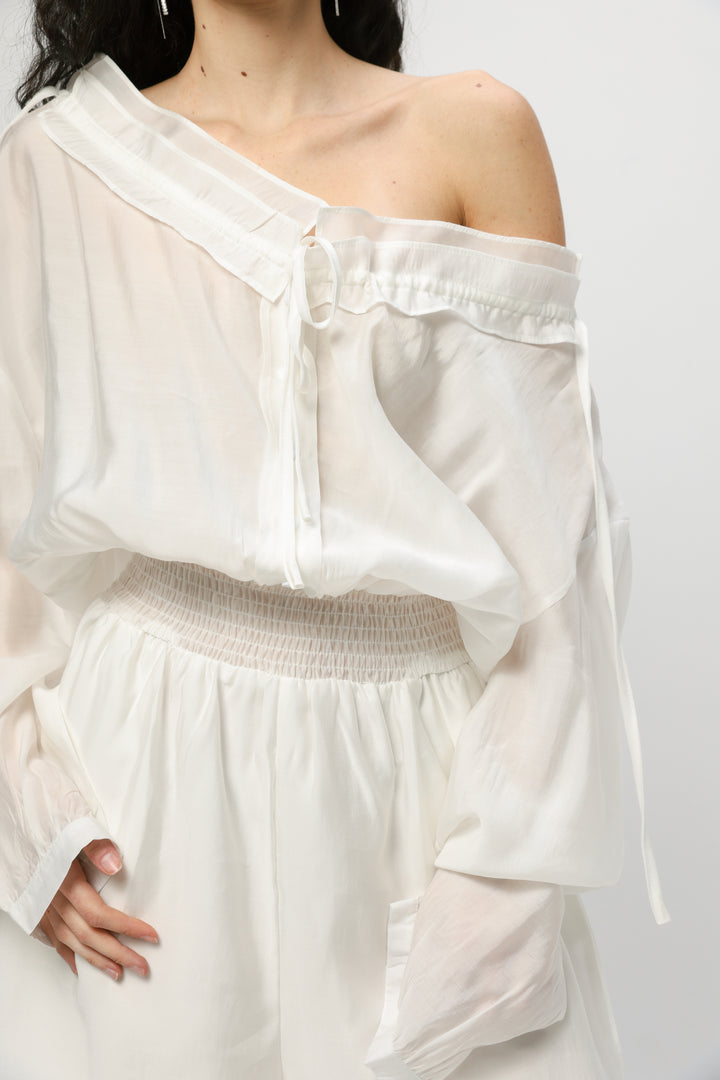 Cream Off-Shoulder Buttoned Jumpsuit