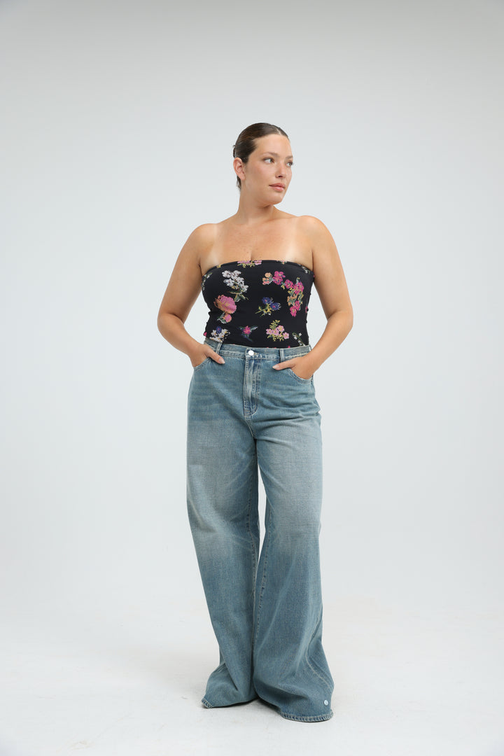 Astrup Blue Floral Strapless Top