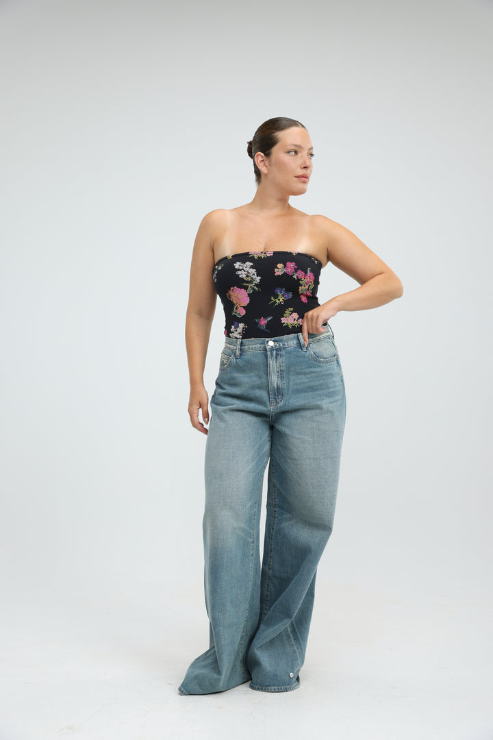 Astrup Blue Floral Strapless Top