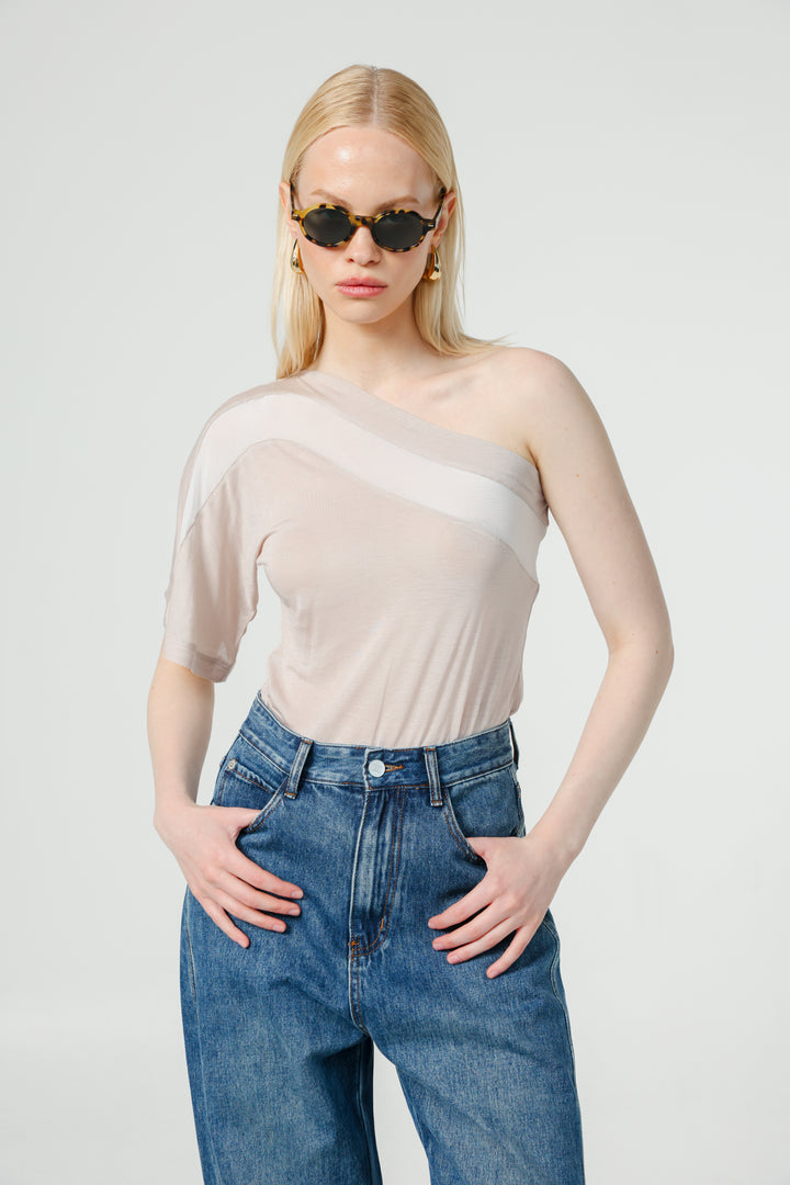 Treat Beige One Shoulder Top