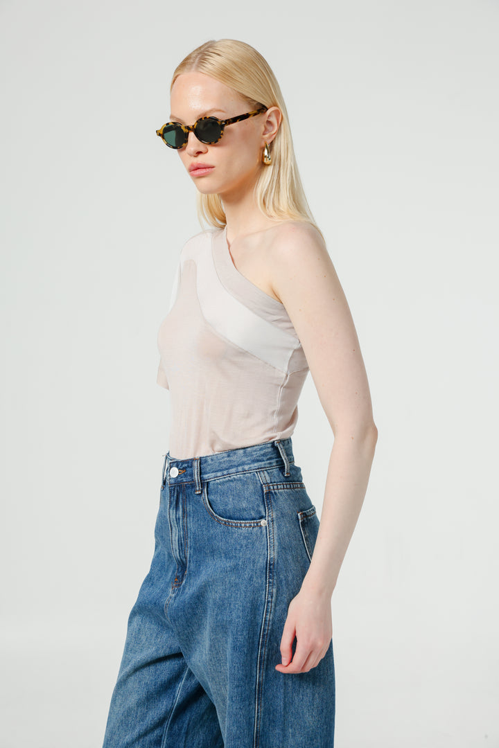 Treat Beige One Shoulder Top