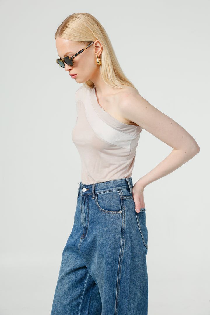 Treat Beige One Shoulder Top