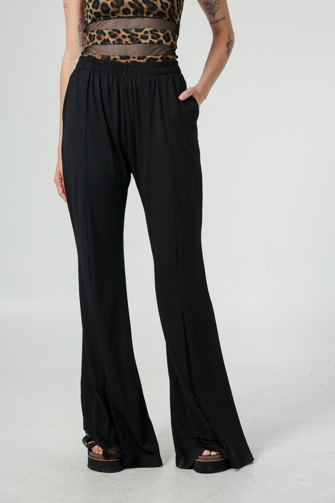 Lace Black Wide Leg Bottoms