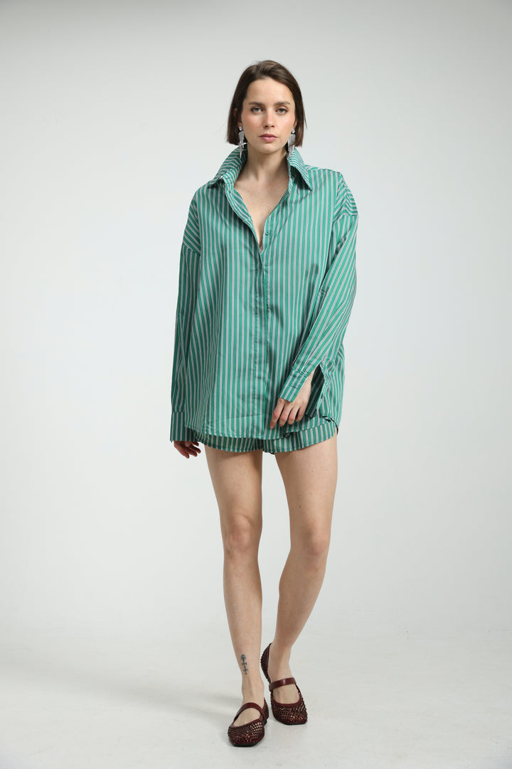 Green Striped Buttoned Shirt