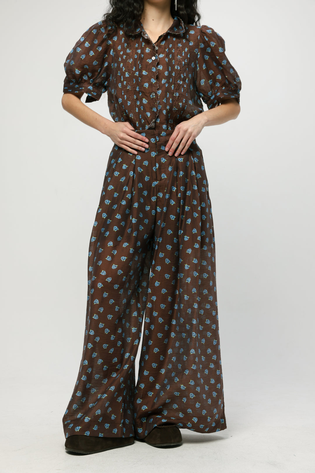 Brown Floral Wide Bottoms