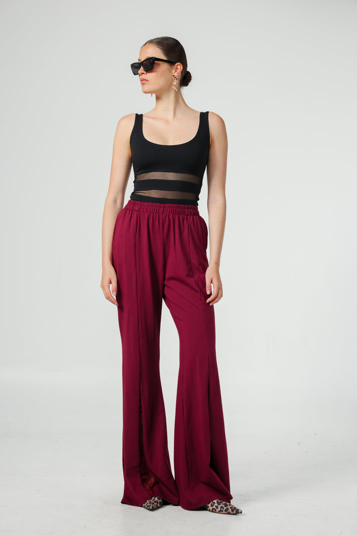 Lace Wine Wide Leg Bottoms