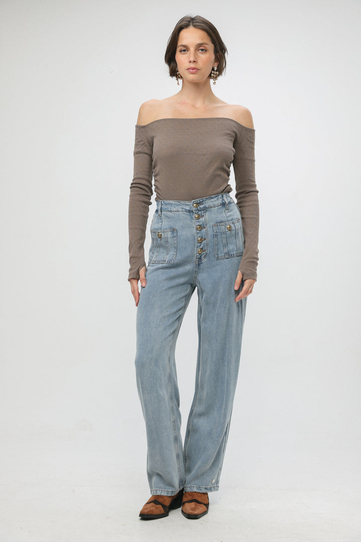 Revival Brown Off Shoulder Top