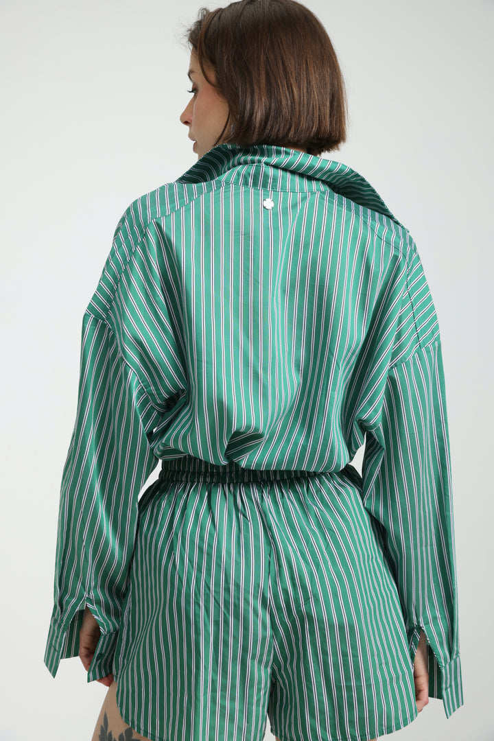 Green Striped Buttoned Shirt