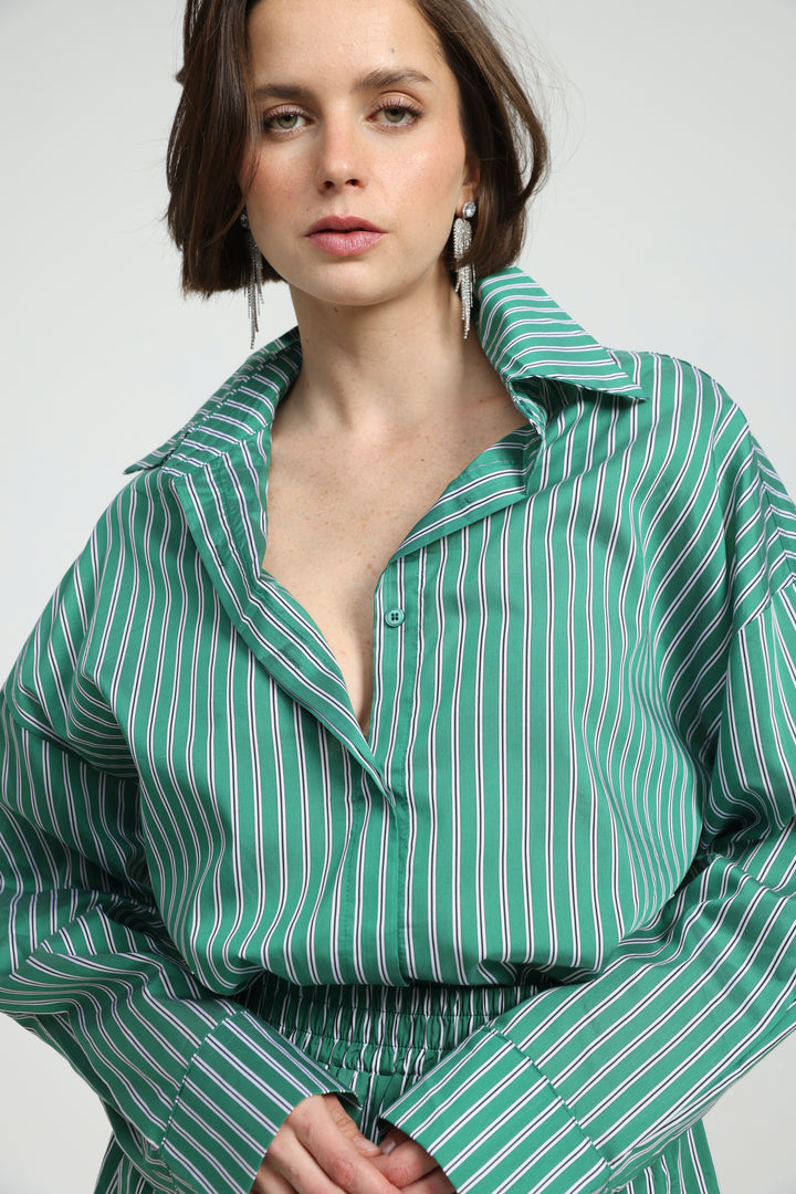 Green Striped Buttoned Shirt