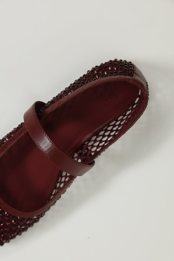 Wine Studded Mesh Ballerina Flats